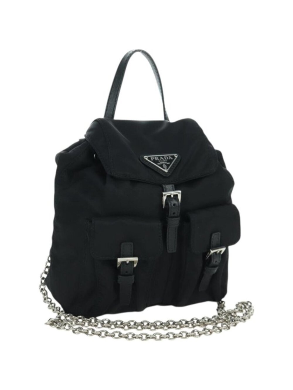 PRADA Chain Shoulder Bag Nylon Black Silver